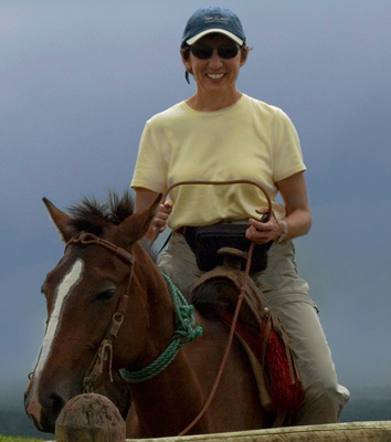 Roz on horse in the Galapagos